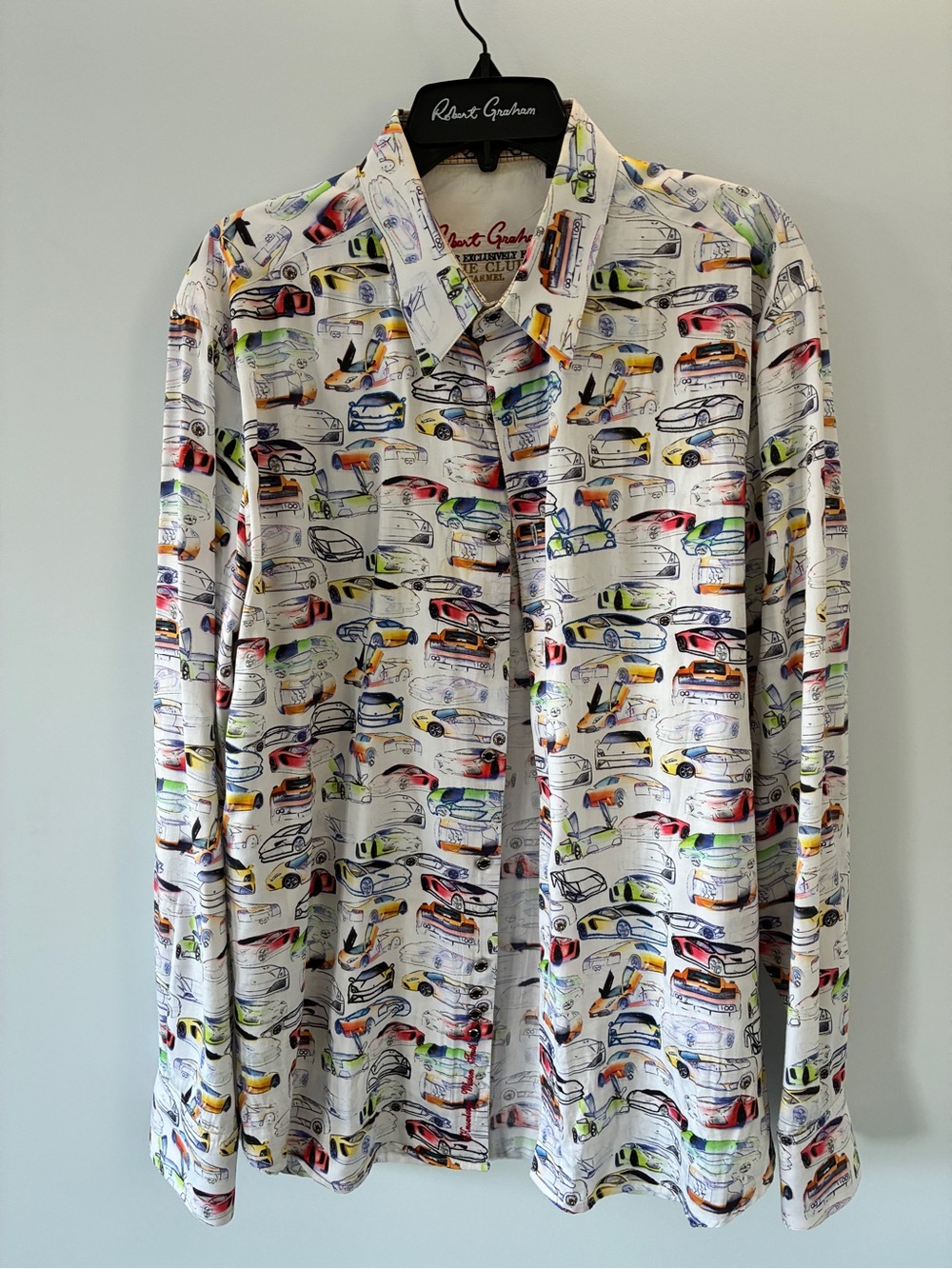 Robert Graham LAMBORGHINI White Button-Down Shirt with Multi-Color Car Print